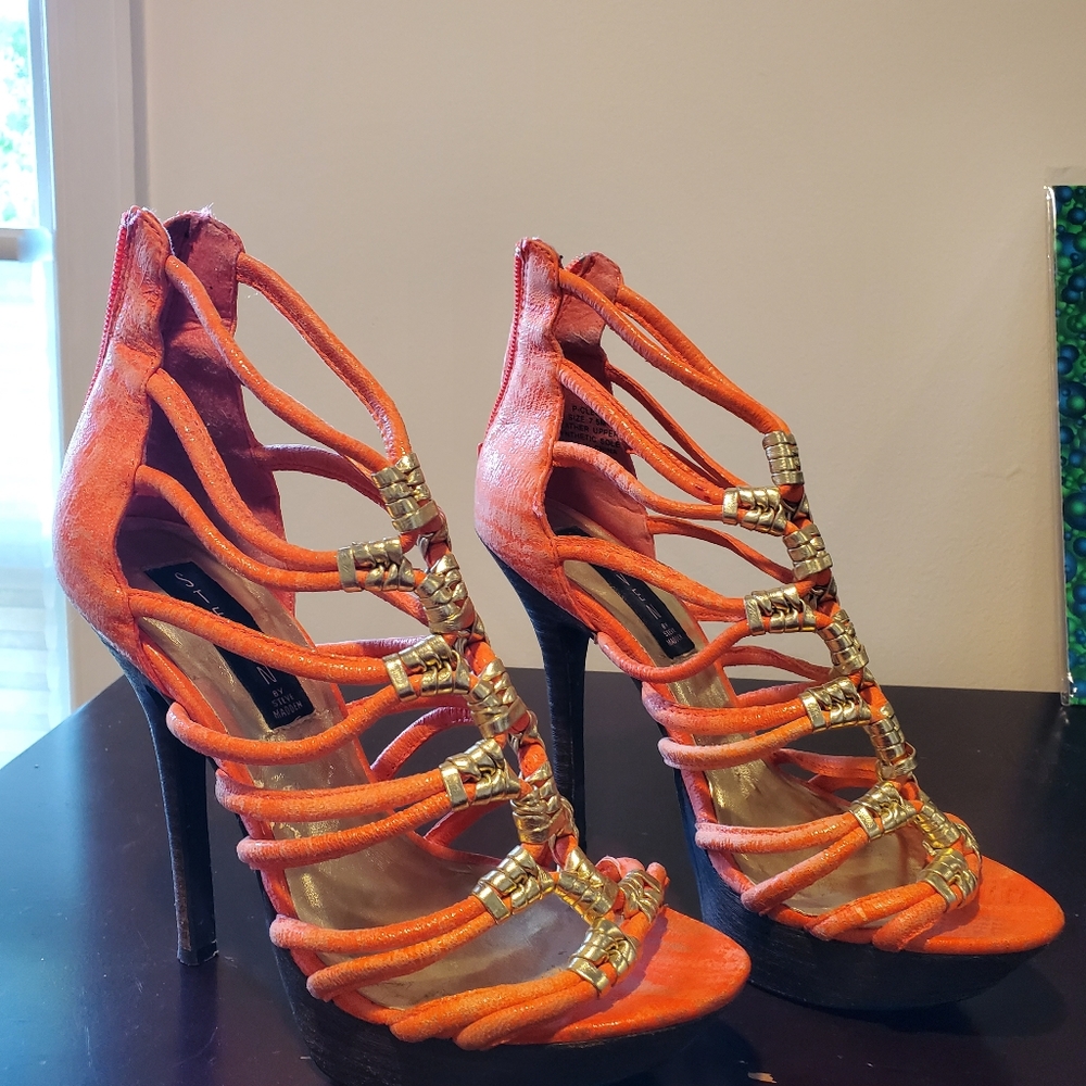 Orange platform heels